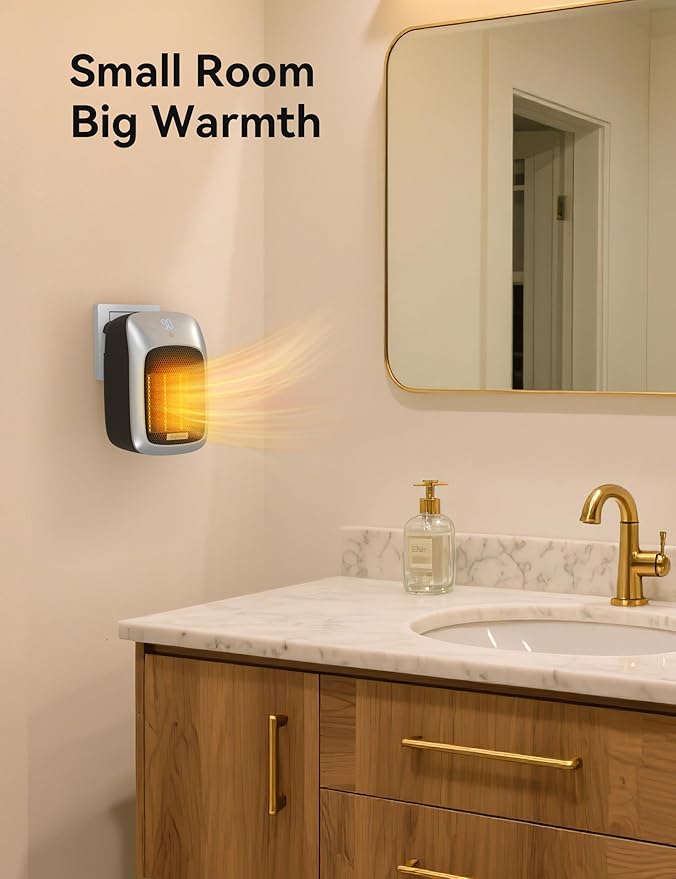Brightown Plug In Space Heater for Indoor Use, 800W Small Wall Outlet Heater with Remote and Thermostat, LED Display, 12H Timer, Overheat Protection for Bathroom Bedroom Office Home