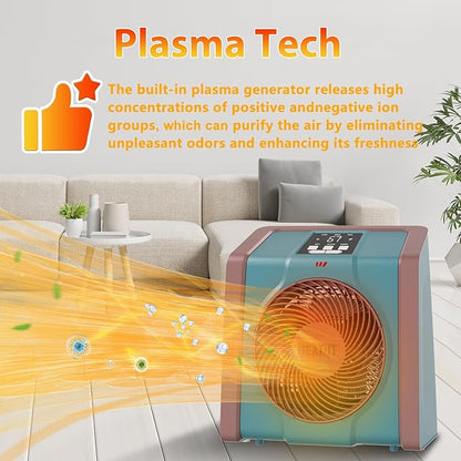 HEATIT Space Heater with Remote for Indoor, Digital Display with Thermostat，1-12H Timer,1500W/750W, Electric Space Heater for Office, Bedroom,Cyan,10.6"Dx7.0"W x 11.8"H