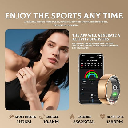 Smart Ring for Women & Men- Health Fitness Tracker with HRV/Sleep Monitoring/Step Counter/Calorie&Distance Tracking, 7-Day Battery，Remote Photo,Menstrual Cycle (Silver, #8)