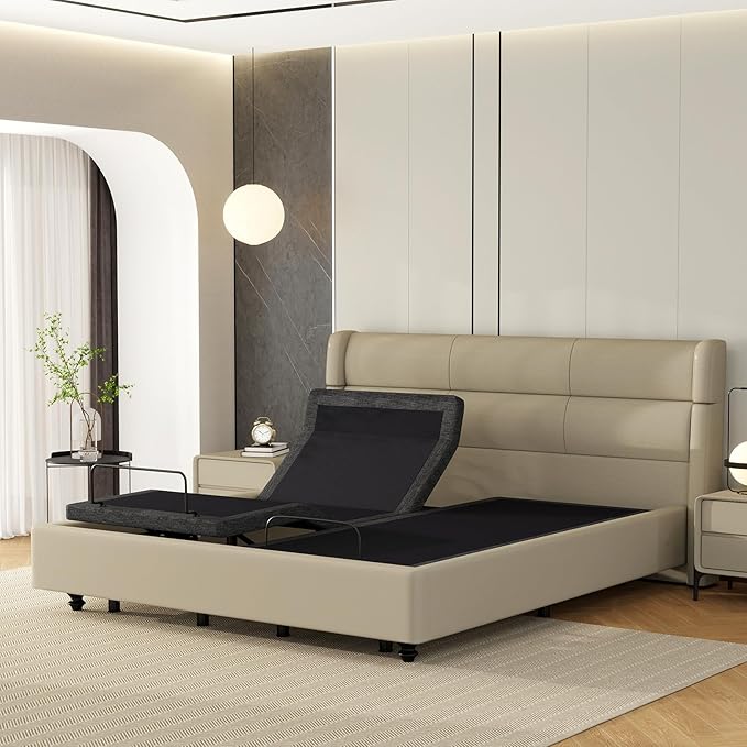 Vipbear Split King Adjustable Beds with Thickened Frame, Adjustable Bed Frame with Pillow-Tilt,Separate Head/Foot Lift,Smart APP Control, Massage, Zero Gravity, Anti-Snore, Wireless Remote,USB Ports
