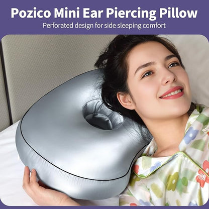 Blue Ear Piercing Pillow - Side Sleeper Support with 3.5" Ear Hole Relief, Hypoallergenic Orthopedic Pillow for Healing Piercings