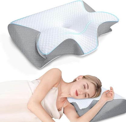 for Sleep Apnea, 2-in-1 Ergonomic Cervical Contour Memory Foam Pillows, Breathable Odorless, Neck Support for Side & Back Sleepers (Grey)