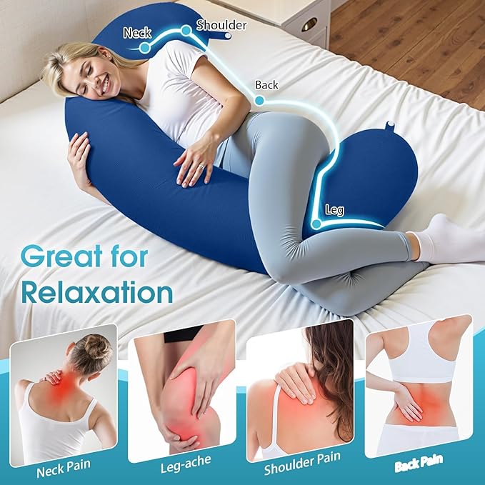 Body Pillow, Long Pillow, Memory Foam Body Pillow, C-Shaped Side Sleep Pillow, Machine Washable Pillowcase, Dark Blue-53”×10”