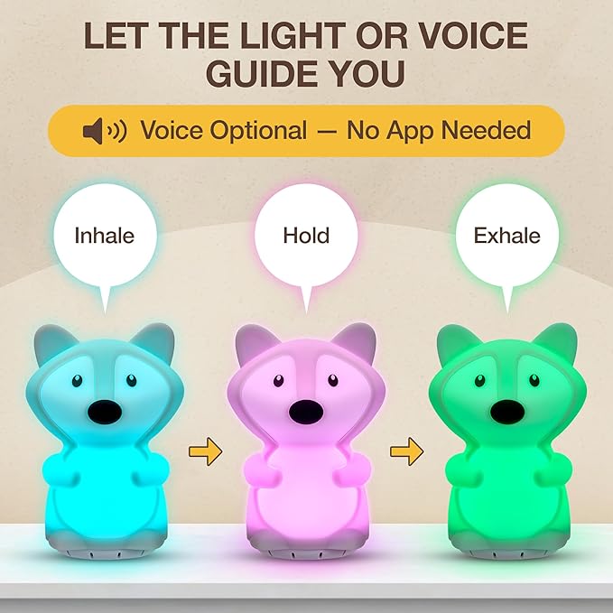 Speaking Breathing Lamp with Guided Meditation & Calming Light | Stress & Anxiety Relief Tool for Adults & Kids | Box Breathing, Sleep, Relaxation & Focus Exercise Device | Self Care Gift