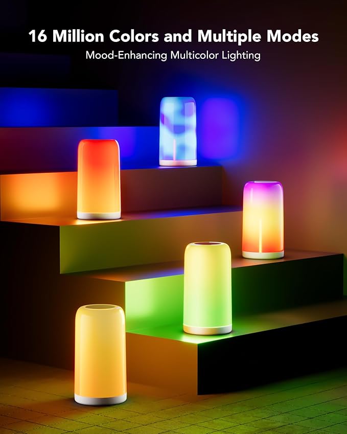 VOLIVO Smart RGB+IC Bedside Table Lamp, Color Changing Lamp with Touch Control, Works with Alexa & Google Assistant, Dimmable Night Light for Bedroom Living Room(Corded)