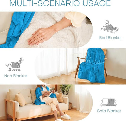 LUXIAN Electric Heated Blanket Twin Size 62"x84" -Flannel & Sherpa Fabric Dual-Sided, 6 Heat Settings & 1-10 Hours Auto Off, Machine Washable, Sea Breeze Blue