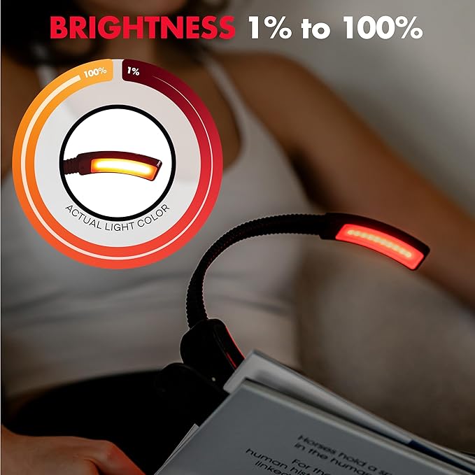 Mito Red Light - Flex Reader - Red Light Book Lights for Reading at Night - Portable, Rechargeable Book Light Clip On with 360° Gooseneck - Reading Lights for Books in Bed