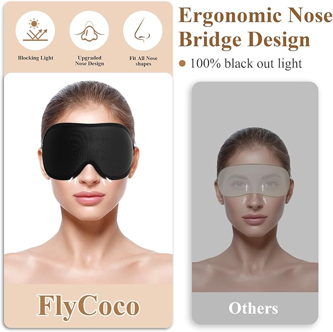 FlyCoco Sleep Mask - 3D Contoured Cup, 99% Black Out, Soft Breathable Lightweight Fluted Design with Adjustable Strap, Eye Cover for Yoga Traveling