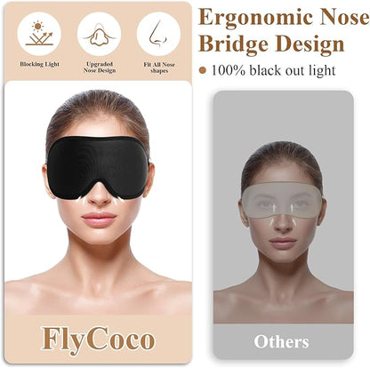 FlyCoco Sleep Mask - 3D Contoured Cup, 99% Black Out, Soft Breathable Lightweight Fluted Design with Adjustable Strap, Eye Cover for Yoga Traveling