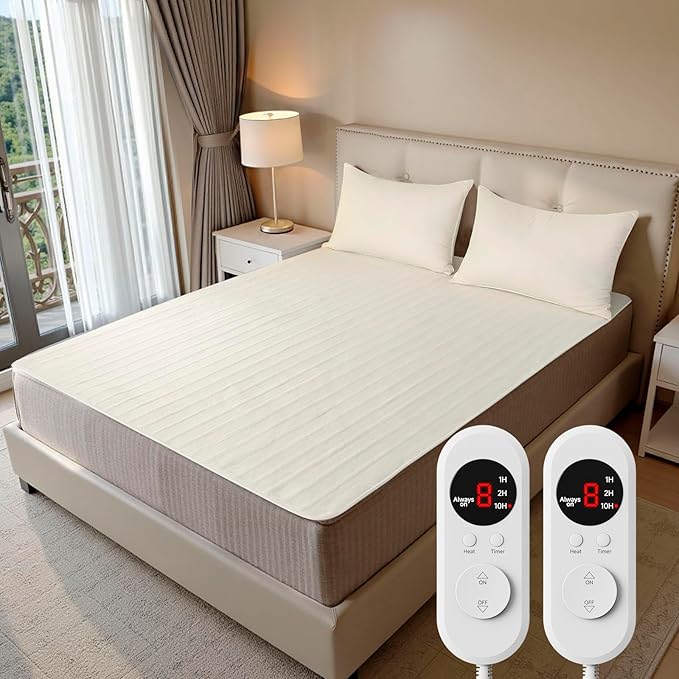 Heated Mattress Pad Queen Size - Electric Mattress Pad with Dual Control, Soft Blanket, Bed Warmer Heater Sheets, 8 Heating Settings,1/2/10 Hours Auto Shut Off, 60" x 80" Snow White