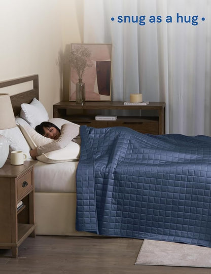 YnM Exclusive Cooling Weighted Blanket, Bed Blanket for One Person of 140lbs, Ideal for Twin/Full Bed (48x72 Inches, 15 Pounds, Blue Grey)