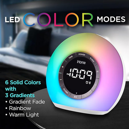 iHome Sunrise Alarm Clock Radio with Bluetooth Speaker, Color Changing Lamp, and USB Charging (iBT32)