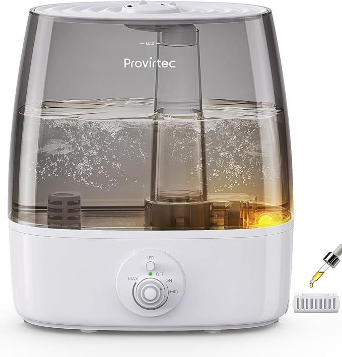 6.5L Stay Clean Tank Humidifier for Large Room, Low Maintenance, Top Fill Design, Ultra Quiet 65H Runtime, Cool Mist Ultrasonic for Bedroom, Home, Plants HC12