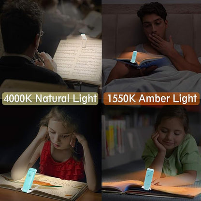 BIGLIGHT Amber Book Reading Light, LED Clip on Book Lights, Reading Lights for Books in Bed, Small Book Light for Kids, USB Rechargeable, 2 Brightness Adjustable for Eye Protection, Mint Green