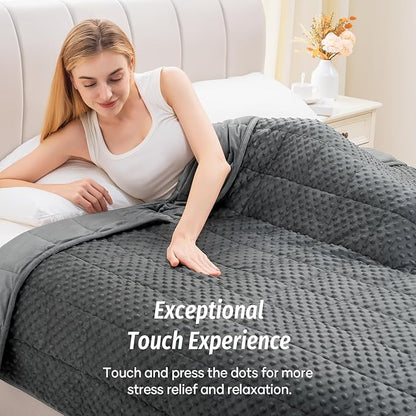 Wemore Minky Dot Weighted Blanket for Adults Queen Size 12 lbs, Soft Cozy Heavy Blanket for Bed and Couch, Breathable Blanket for All-Season with Glass Beads, Dark Grey 60 x 80 inches