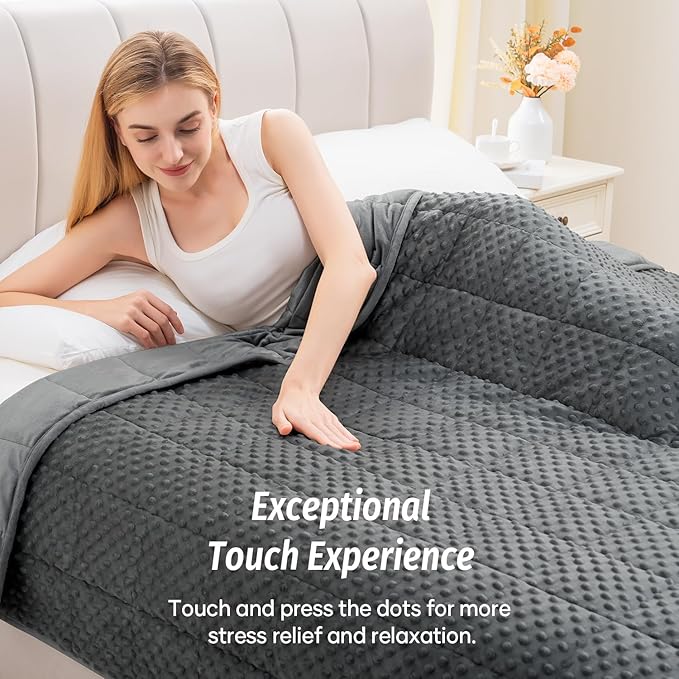 Wemore Minky Dot Weighted Blanket for Adults King Size 25 lbs, Soft Cozy Heavy Blanket for Bed and Couch, Breathable Blanket for All-Season with Glass Beads, Dark Grey 80 x 87 inches