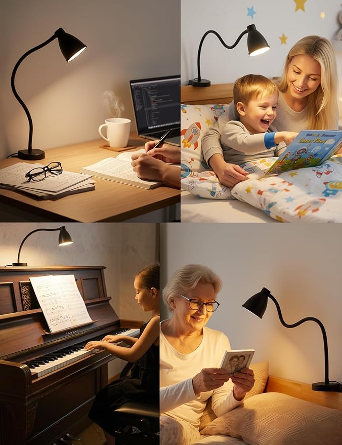 BOHON Reading Lights for Books in Bed, 5 Color 10 Brightness, Without Install Bedside Lamp, Half Hour Auto-Off Timer, Flexible Neck Wall Lamps for Bedroom Headboard Office Home (Black)