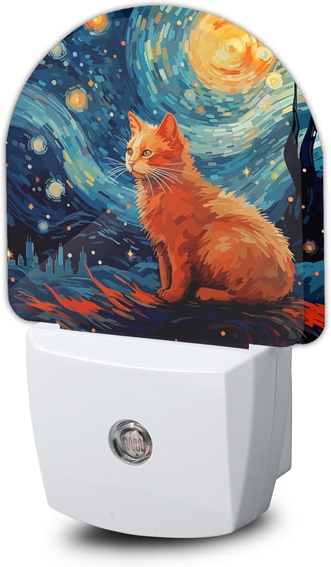 Starry Night Cat Night Light, Night Light Plug into Wall with Dusk to Dawn Sensor, LED Lamp Energy Saving Lights for Men Women Boys Girls,Lamp for Bedroom Bathroom Hallway