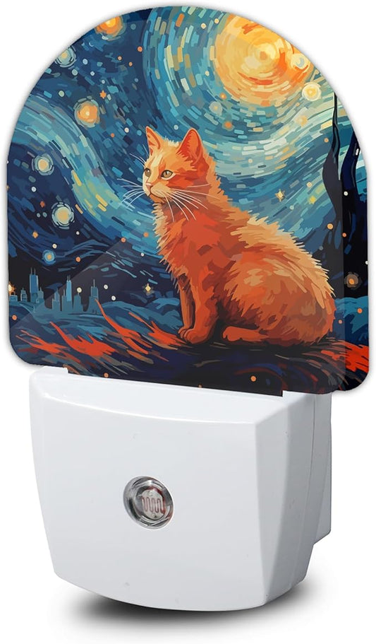 Starry Night Cat Night Light, Night Light Plug into Wall with Dusk to Dawn Sensor, LED Lamp Energy Saving Lights for Men Women Boys Girls,Lamp for Bedroom Bathroom Hallway