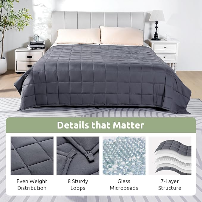 Sivio Blanket for Adults 100% Cotton, 78"x78" inch 25 lbs, Cooling Summer Heavy Blanket for Sleeping, Breathable Soft, Machine Washable, Dark Grey