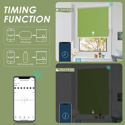 Allesin Motorized Roller Shade Work with Alexa for Window, 100% Blackout Smart Shades Cordless with Remote Control, Electric Automated Blinds for Window, Customized Size for Smart Home (Grass Green)