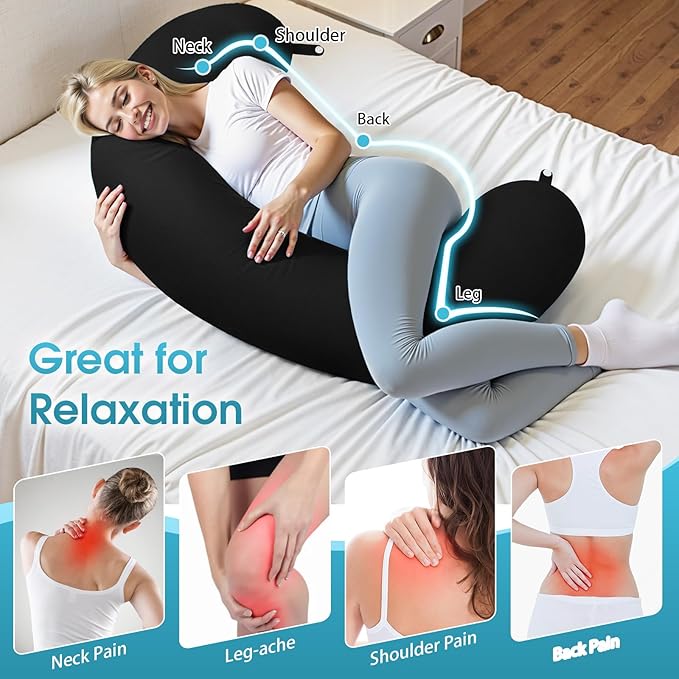 Body Pillow, Long Pillow, Memory Foam Body Pillow, C-Shaped Side Sleep Pillow, Machine Washable Pillowcase, Black-53”×10”