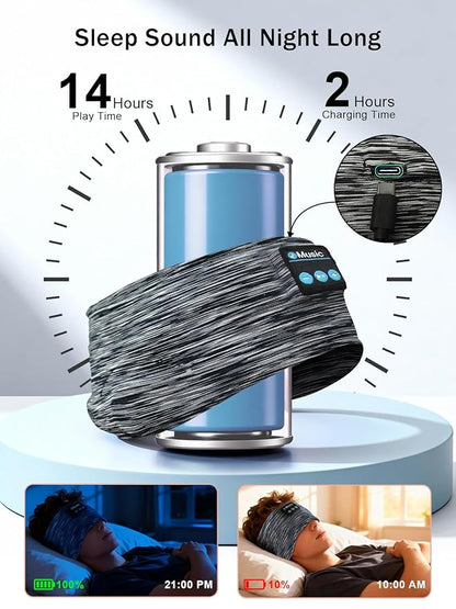 Sleep Headband Headphones,Bluetooth Headbands with Ultra-Thin Speakers for Side Sleepers, Sleep Mask, Wireless Music Headband for Running, Gym, Travel & Focus, Ideal Gift for Men Women Teens