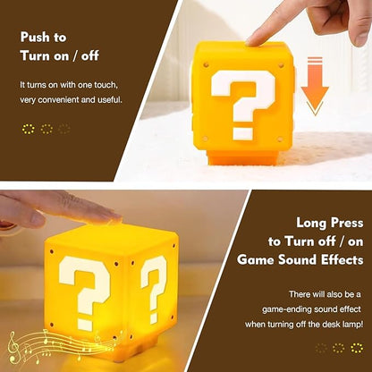 TLAOTNIY Super Bros Mini Question Block Night Lights - USB Powered Bedside Lamp with Game Sound Effects - Gift for Friends & Fans (2Pack)