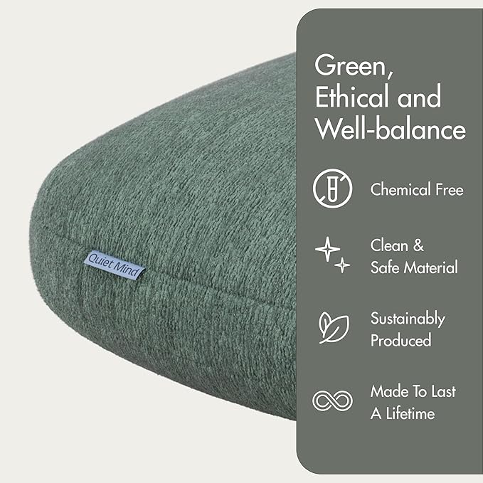 Quiet Mind Weighted Pillow for Adults 12 Lbs - Get Better Sleep - Sustainably Made and Chemical Free - Machine Washable (Large, Agave Green)