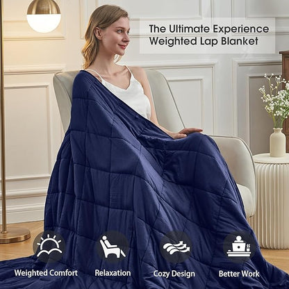 Navy Blue Weighted Blanket for Adults 15lbs, 48"x72", Twin Full Size Cooling Heavy Throw Blanket for 120-160lbs, Microfiber Soft Thick Big Blankets Weighted Comforter Gift for Sleeping