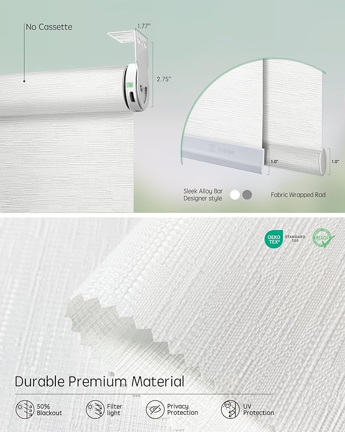 Yoolax Smart Coupled Roller Shades Compatible with Alexa Google, Motorized Blinds with Remote Light Filtering Coupled Roller Shades for X-Large Windows, Custom Size(XL Coupled-Jacquard White)