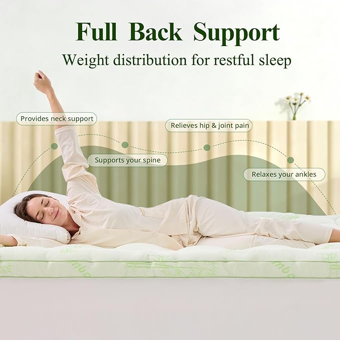 Memory Foam Mattress Topper - Viscose Made from Bamboo Pillow Top Thick Twin XL Size Mattress Pad for Back Pain, Ultra Soft & Cooling for Hot Sleepers, 6-18'' Deep Pocket, Green