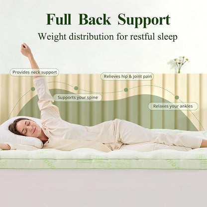 Memory Foam Mattress Topper - Viscose Made from Bamboo Pillow Top Thick King Size Mattress Pad for Back Pain, Ultra Soft & Cooling for Hot Sleepers, 6-18'' Deep Pocket, Green