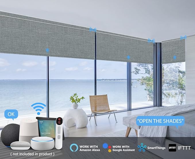 Bringnox Motorized Blinds with Remote,100% Blackout Smart Roller Blinds Compatible with Apple Homekit Google Home and Alexa Via HUB,and Customized (Bouvardia Medium Grey-18)