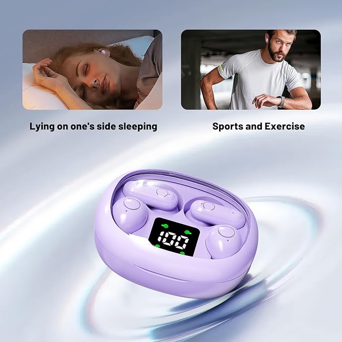 Wireless Bluetooth Headset，Tiny Size Invisible Earbuds，Sleep and Sports Earphones Set, 2 Pairs, Mini and Short Handle Design，for Work Sport Sleeping ﻿ ﻿ (Purple)