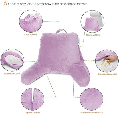 Nestl Reading Pillow for Kids & Teens with Shredded Memory Foam, Backrest Pillows for Reading, Watching, and Gaming, Use on The Couch, Bed, or Floor, Adjustable Support with Washable Cover Lavender