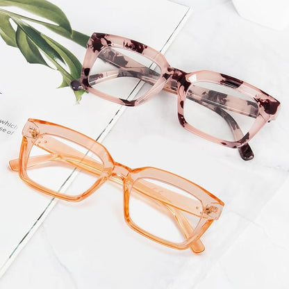 REAVEE 2 Pack Oprah Style Oversized Reading Glasses for Women Men Blue Light Blocking, Ladies Stylish Retro Square Large Computer Readers (Pink Leopard/Tea 1.75x)