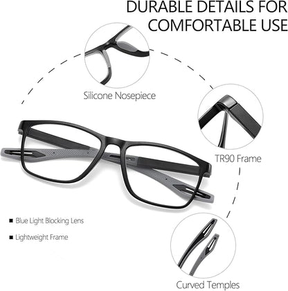 Reading Glasses for Men Sporty Design TR90 Blue Light Blocking Reader Comfortable and Flexible Lightweight +2.75