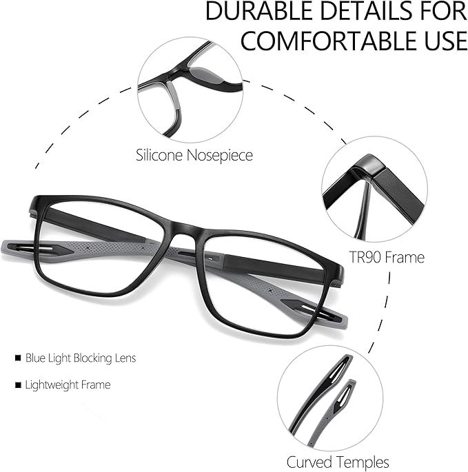Reading Glasses for Men Sporty Design TR90 Blue Light Blocking Reader Comfortable and Flexible Lightweight HHLD +3.5