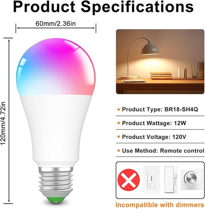 Amber Sleep Light Bulbs 1800K with Remote Control, E26 Blue Light Blocking A19, 12W LED Color Changing Bulb for Sleep Therapy, Baby Nursery, Reading Light