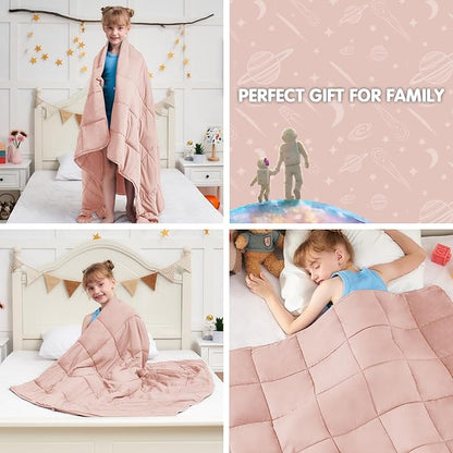 Pink Weighted Blanket Kids 3lbs, 36"x48", Cooling Heavy Throw Blanket for 20-40lbs, Microfiber Soft Thick Big Blankets Weighted Comforter Breathable Gift for Sleeping