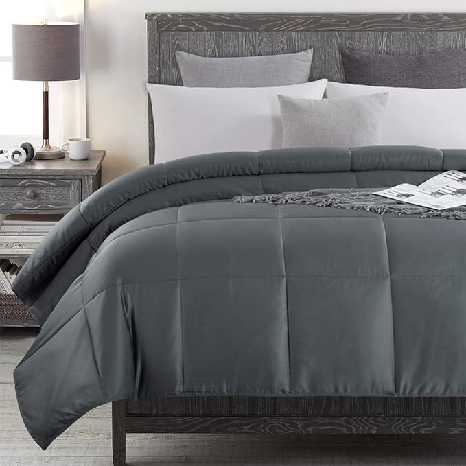 HOMBYS Lightweight Cooling Comforter King Size,100% Viscose Derived from Bamboo Shell Down Alternative Duvet Insert,Grey Soft All Season Comforter for Hot Sleepers,8 Corner Tabs