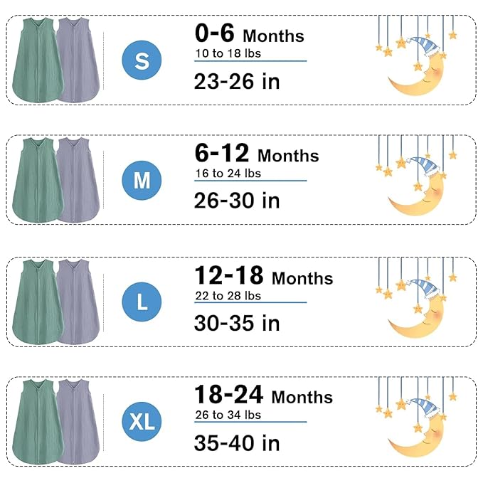 2 Pack Baby Sleep Sack 0-24 Months Baby Sleeping Bag 2-Way Zipper Toddler Wearable Blankets (Gray&Green TOG 0.3, Large)