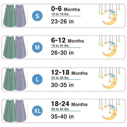 2 Pack Baby Sleep Sack 0-24 Months Baby Sleeping Bag 2-Way Zipper Toddler Wearable Blankets (Gray&Green TOG 0.3, Large)