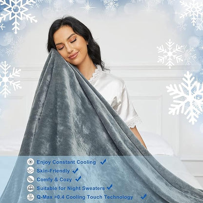 Cooling Blankets for Hot Sleepers - Double-Sided Soft Bed Throw Summer Blankets, Q-Max>0.4 Technology Fabric, Breathable Cold Bed Blanket for Night Sweats Sofa Home Office - 59"x79", Gray