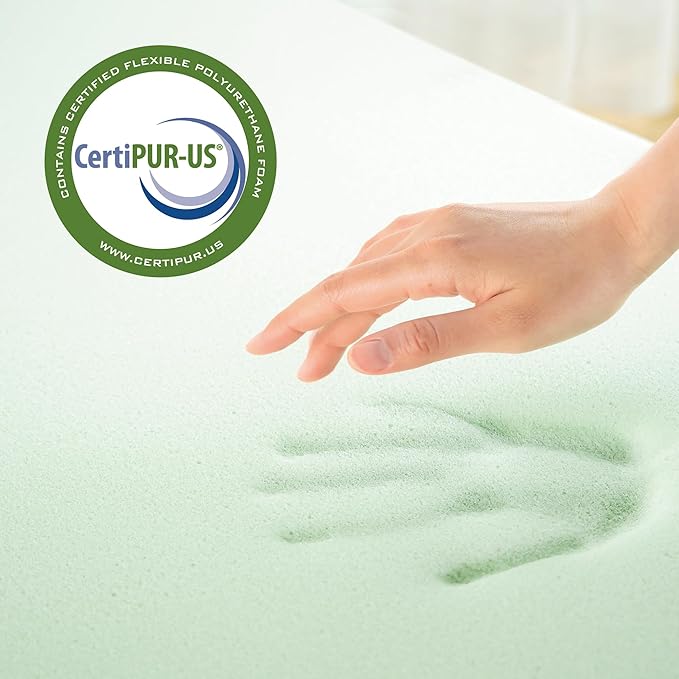 ZINUS 2 Inch Green Tea Memory Foam Mattress Topper, Dorm Bedding, Pressure-Relieving Layer, Ideal for Back Pain Relief, Compact WONDERBOX Packaging, CertiPUR-US Certified, Twin