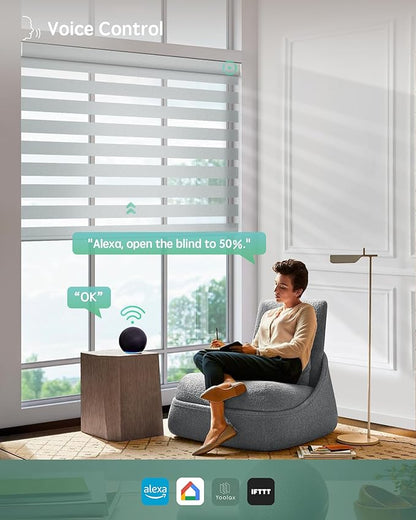 Yoolax Motorized Zebra Blinds Compatible with Alexa,Motorized Blinds with Remote Smart Automatic Custom Electric Window Blinds Cordless Indoor Blackout for Home Bedroom Kitchen (Starry Gray)