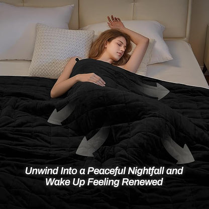 Sherpa Fleece Adult Weighted Blanket, 15 Pounds Dual Sided Soft Plush Blanket for Couch Bed Sofa, Heavy Thick Blankets with Glass Beads Great for Sleep, 60 x 80 inches, Black on Both Sides