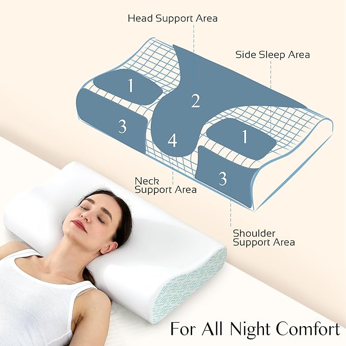 Memory Foam Pillows for Neck Pain Relief, Cooling Neck Pillow for Sleeping, Ergonomic Cervical Neck Support Pillow with Breathable Pillowcase for Side Back Stomach Sleepers