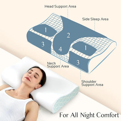 Memory Foam Pillows for Neck Pain Relief, Cooling Neck Pillow for Sleeping, Ergonomic Cervical Neck Support Pillow with Breathable Pillowcase for Side Back Stomach Sleepers